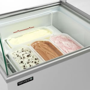 Congelatore a Pozzetto per Gelato con Vetro Curvo - 165 L TEFCOLD: Vetrina Gelati Professionale con Coperchi in Vetro Scorrevoli