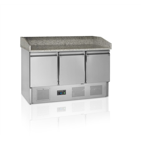 Bancone per Pizza in Acciaio Inox GN 1/1 - 3 Porte Piene TEFCOLD PT1365 | Refrigerazione 400L, sbrinamento automatico | Fournire