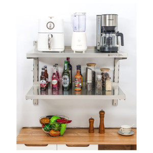 Mensola da Parete in Acciaio Inox su Cremagliere 2 Livelli - L 800 x P 400 mm - Dynasteel