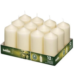 Candele alte cilindriche avorio 120mm - Lotto di 12 Bolsius