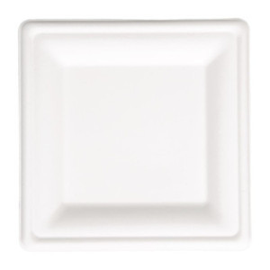 Square compostable bagasse plates 261 mm - Pack of 50 - Eco-friendly and practical