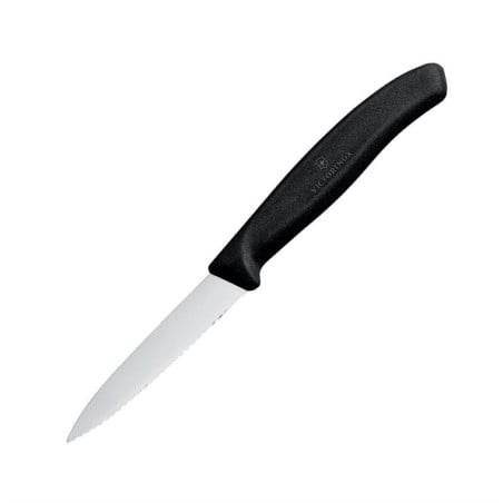 Coltello da ufficio dentato e appuntito Victorinox 8 cm: taglio preciso e facilitata penetrazione.