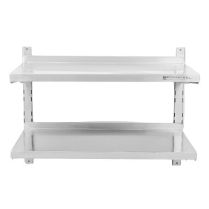 Etagère Murale en Inox sur Crémaillères 2 Niveaux  - L 1200 x P 400 mm - Dynasteel