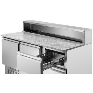 Mobile per Pizza Refrigerato Tetto Inox 8 x GN1/6 - 2 Porte e 2 Cassetti - Dynasteel