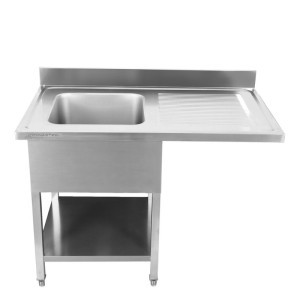 Lavello con Passaggio Lavastoviglie, Alzatina e Mensola - 1400 x 700 - Scolapiatti a Destra - Dynasteel