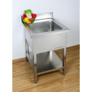 Lavello 1 Vasca con Schienale e Ripiano - L 600 x P 700 mm - Dynasteel