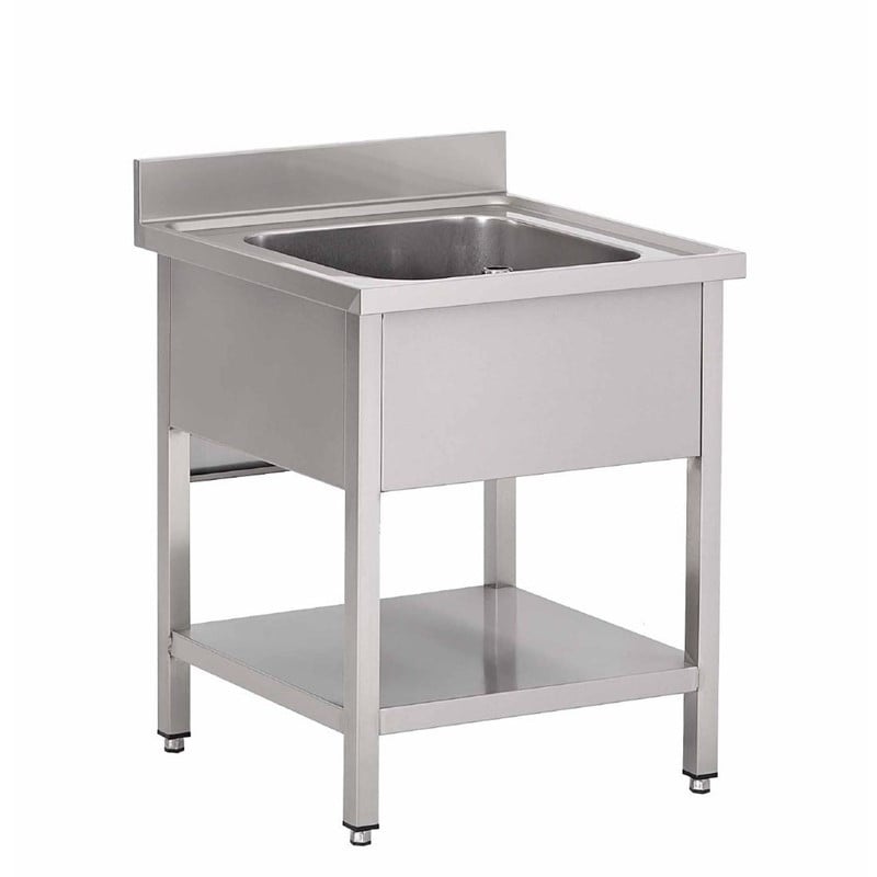 Lavello in Acciaio Inox con Ripiano Basso 1 Vasca-L 700 x P 700mm - Gastro M
