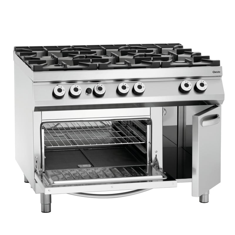 Fornello a 6 fuochi serie 900 - Forno a Gas GN 2/1 e armadio del marchio Bartscher