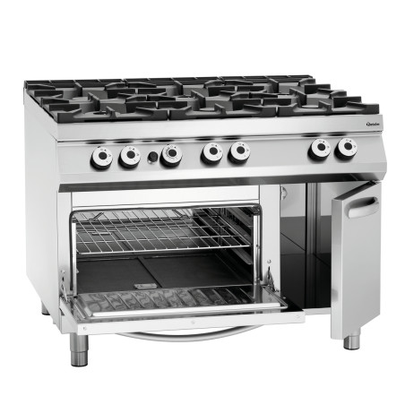 Fornello a 6 fuochi serie 900 - Forno a Gas GN 2/1 e armadio del marchio Bartscher