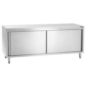 Stainless Steel Cabinet with Sliding Doors and Shelf - L 2000 mm