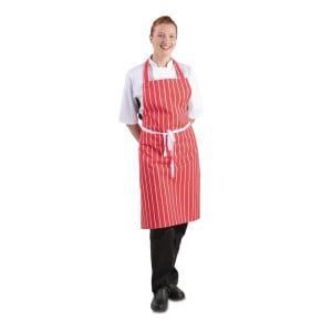 Grembiule Bavaglino a Righe Rosse e Bianche 710 x 970 mm - Abbigliamento da Chef Whites - Fourniresto