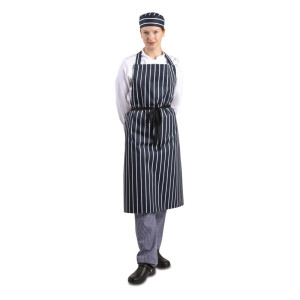 Grembiule Bavaglino Extra Lungo Senza Tasca a Righe Blu e Bianco - Abbigliamento per Chef Whites - Fourniresto