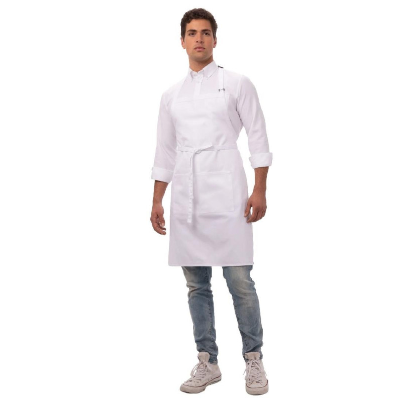 Grembiule Bavaglia Bianco con Tasche e Girocollo Regolabile - Chef Works - Fourniresto