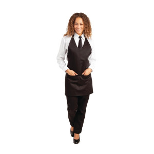 Grembiule da cameriere con colletto a V nero in policotone 838 x 698 mm - Whites Chefs Clothing - Fourniresto