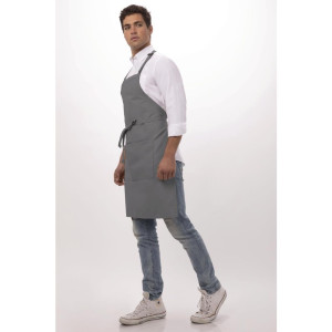 Tablier Bavette Avec Tour De Cou Réglable Et Double Poche Gris 610 X 860 Mm - Chef Works - Fourniresto