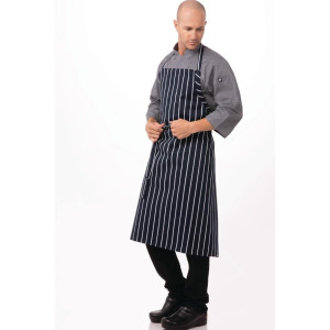 Grembiule Bavaglino Tessuto Premium a Righe Blu Navy e Bianche - Chef Works - Fourniresto