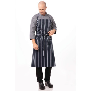 Grembiule Bavaglino Tessuto Premium a Righe Blu Navy e Bianche - Chef Works - Fourniresto