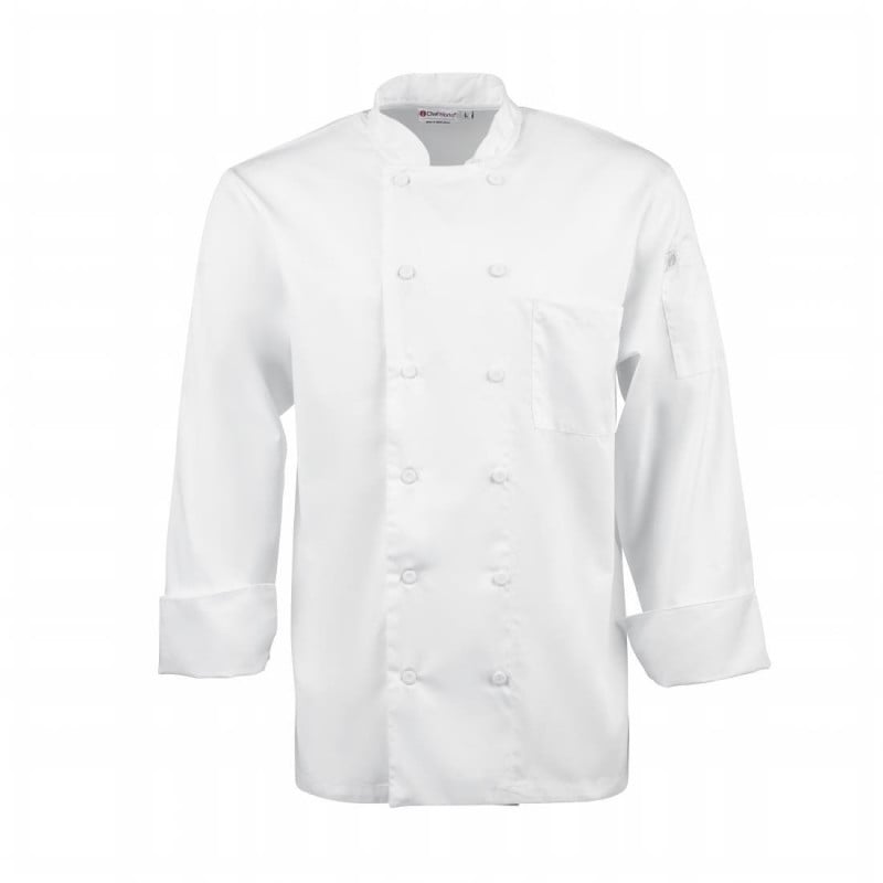 White Unisex Long Sleeve Calgary Kitchen Jacket - Size M - Chef Works - Fourniresto