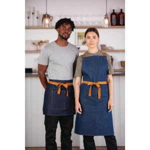 Grembiule da cameriere in denim blu con cintura ocra in cotone 700 x 430 mm - Whites Chefs Clothing - Fourniresto