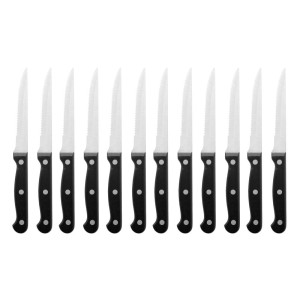 Couteau À Viande À Manche Noir Lame Dentée 215 Mm - Lot De 12 - Olympia - Fourniresto