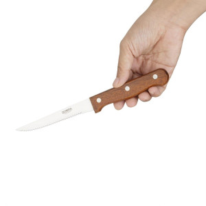 Coltello da carne con manico in legno lama dentata 215 mm - Lotto da 12 - Olympia - Fourniresto