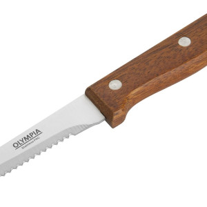 Coltello da carne con manico in legno lama dentata 215 mm - Lotto da 12 - Olympia - Fourniresto