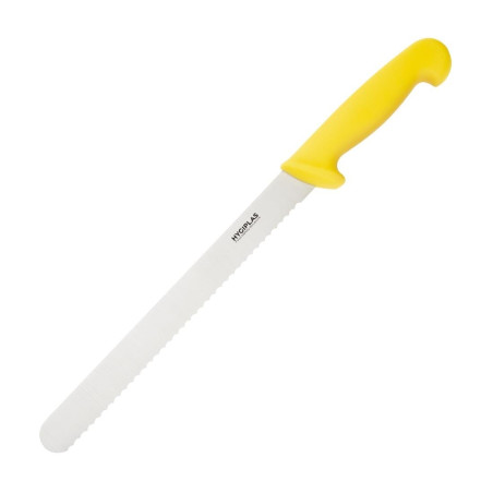 Coltello per tagliare giallo lama dentata 25,5 cm - Hygiplas - Fourniresto