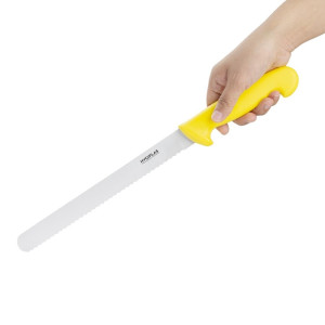 Coltello per tagliare giallo lama dentata 25,5 cm - Hygiplas - Fourniresto