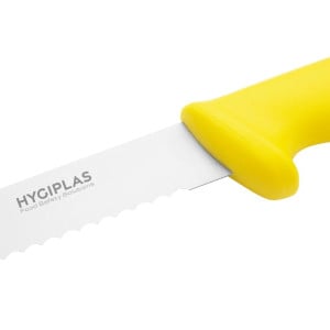 Coltello per tagliare giallo lama dentata 25,5 cm - Hygiplas - Fourniresto