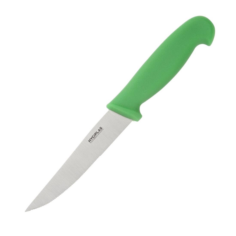 Coltello per verdure con lama dentata verde da 10 cm - Hygiplas - Fourniresto