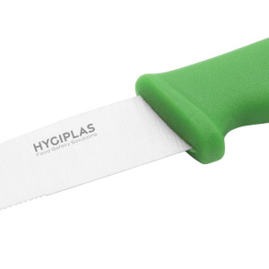 Coltello per verdure con lama dentata verde da 10 cm - Hygiplas - Fourniresto