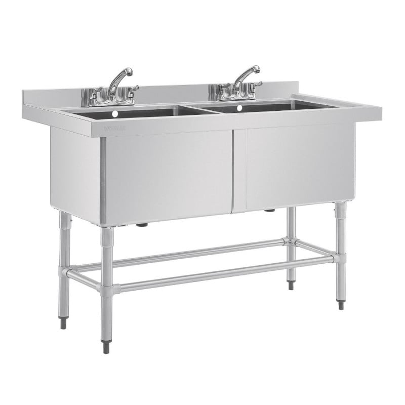 Doppio lavello profondo con schienale 2 x 100 L 1410 x 600 mm - Vogue - Fourniresto