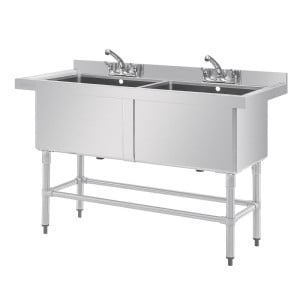 Doppio lavello profondo con schienale 2 x 100 L 1410 x 600 mm - Vogue - Fourniresto