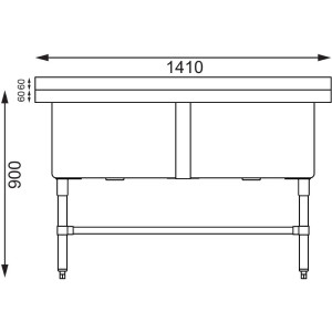 Doppio lavello profondo con schienale 2 x 100 L 1410 x 600 mm - Vogue - Fourniresto