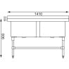 Doppio lavello profondo con schienale 2 x 100 L 1410 x 600 mm - Vogue - Fourniresto