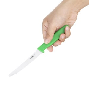 Coltello per pomodori con lama dentata verde da 10 cm - Hygiplas - Fourniresto