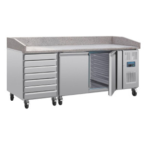 Pizza counter with marble top, 2 doors, 7 dough drawers, U Series - Polar - Fourniresto