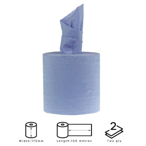 2-Ply Blue Centre Feed Hand Towels - Pack of 6 - Jantex