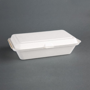 Hinged Bagasse Compostable Trays - L 248mm - Pack of 250 - Fiesta Green