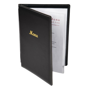 Protective Menu in Black Faux Leather A5 - Olympia - Fourniresto