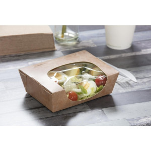 Recyclable Kraft Salad Bowls with Acetate Window - 825ml - Pack of 200 - Colpac