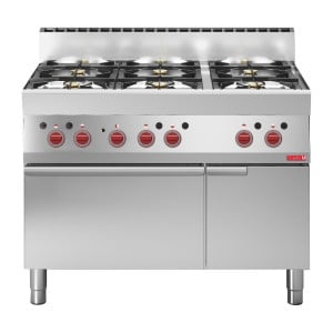 Fourneau 6 Fuochi Su Forno Elettrico A Convezione Con Armadio Aperto 650 - Gastro M