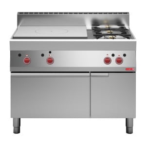 Piastra a Gas 650 e 2 Fuochi Vigorosi su Forno a Gas e Armadio Chiuso 650 - Gastro M
