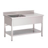 Lavello in Acciaio Inox con Ripiano Inferiore 1 Vasca a Sinistra-L 1200 x P 700 mm - Gastro M
