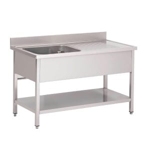 Lavello in Acciaio Inox con Ripiano Basso 1 Vasca a Sinistra-L 1600 x P 700mm - Gastro M