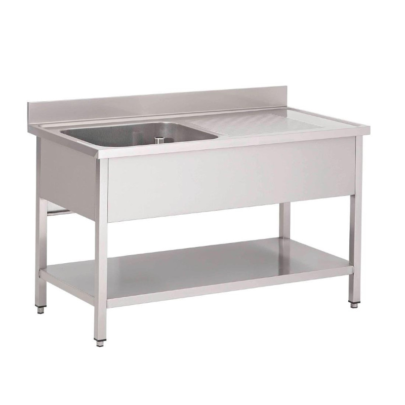 Lavello in Acciaio Inox con Ripiano Basso 1 Vasca a Sinistra-L 1600 x P 700mm - Gastro M Lavello in Acciaio Inox con Ripiano Basso 1 Vasca a Sinistra-L 1600 x P 700mm - Gastro M