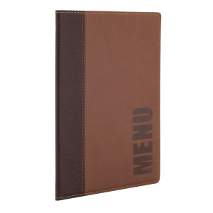 Contemporary A5 Light Brown Menu Cover - Securit - Fourniresto