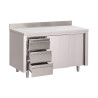 Tavolo Armadio in Acciaio Inox con Alzatina 3 Cassetti a Destra e Ante Scorrevoli - L 1200 x P 700mm - Gastro M