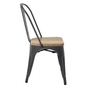 Chaises en Acier avec Assise en Bois - Gris Métallisé - Lot de 4 - Bolero