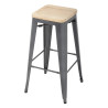 Tabouret Bistro Haut en Acier Gris avec Assise en Bois - Lot de 4 - Bolero